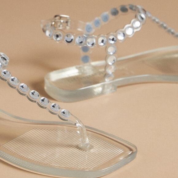 Jeffrey Campbell Jemmin Embellished T Bar Clear Jelly SandaClear Women's Sandals - Picture 3 of 7